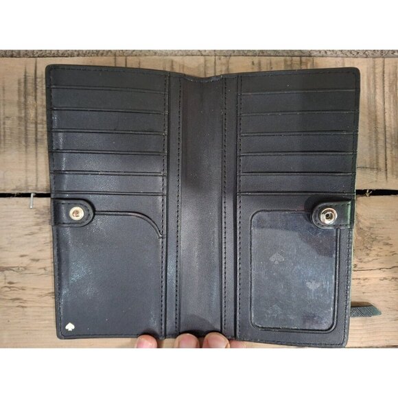 Kate Spade Cameron Black Leather Slim Bifold Wallet With Gold-Tone Zipper & Mult - Picture 3 of 5